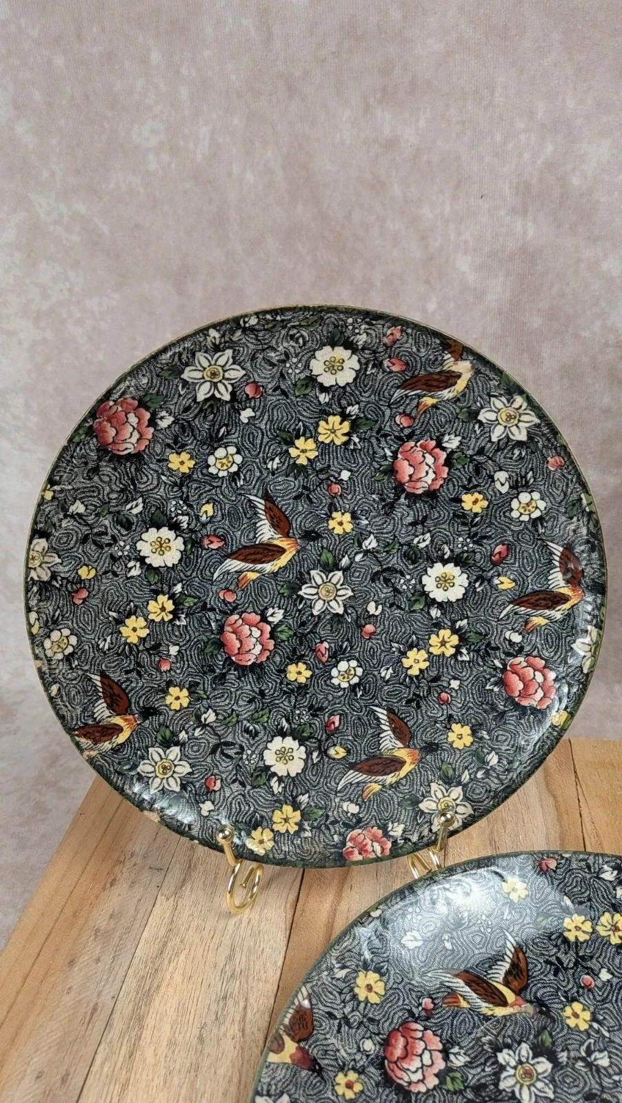 Lote de 2 pratos antigos Delton Ware motivo pássaros e flores – photo 4